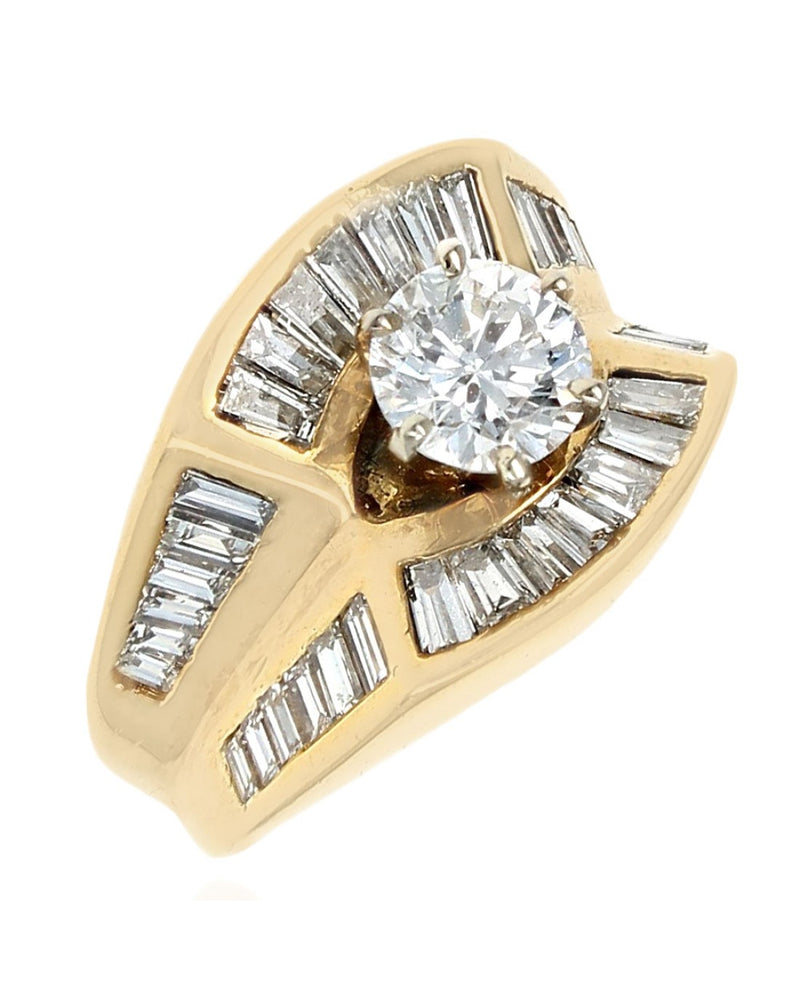 Round Brilliant Cut Diamond Solitaire Baguette Diamond Ring