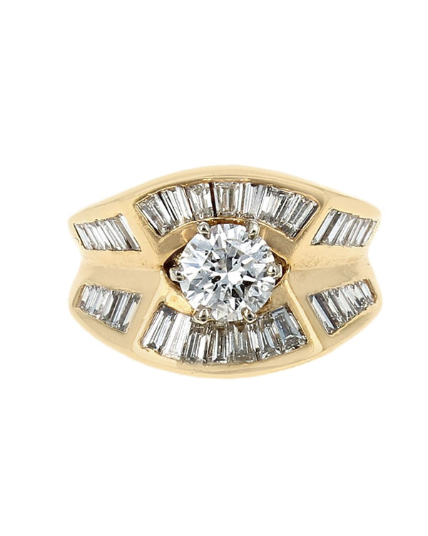 Round Brilliant Cut Diamond Solitaire Baguette Diamond Ring