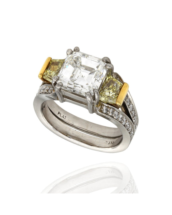 3.04ct VS1, H GIA Certified Asscher Cut Engagement Ring in Platinum/ 18KY Gold