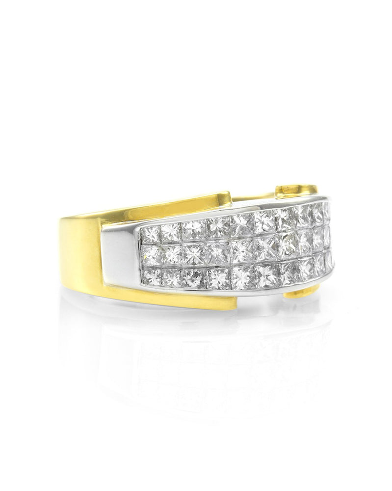 18K White & Yellow Gold Invisible Set Diamond Band