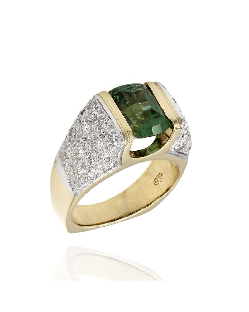 3.00ctw Mint Green Tourmaline and Diamond Pave Ring