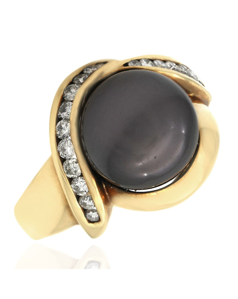 Tahitian Pearl and Diamond Ring in Yellow Gold