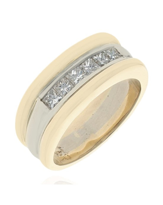 2 Tone Princess Diamond Grooved Band