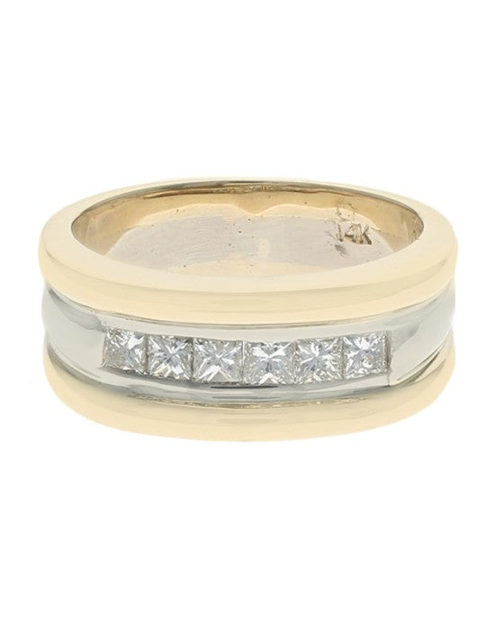 2 Tone Princess Diamond Grooved Band