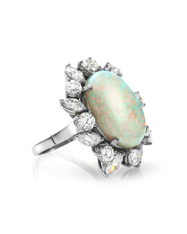 7.95ct Opal and 4.36ctw Diamond Halo Ring in Palladium