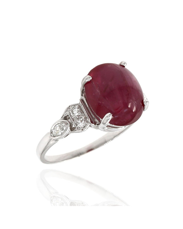 Ruby Cabochon and Diamond Ring in 900 Platinum