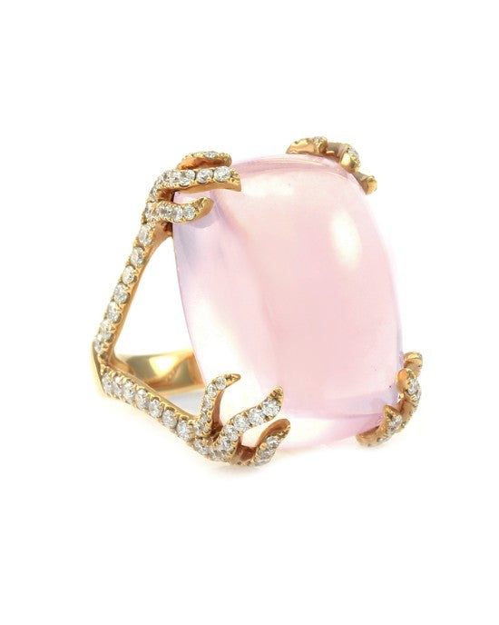 30.37ct Rose Quartz and 1.07ctw Pave Diamond Ring in 18K Rose Gold