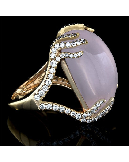 30.37ct Rose Quartz and 1.07ctw Pave Diamond Ring in 18K Rose Gold