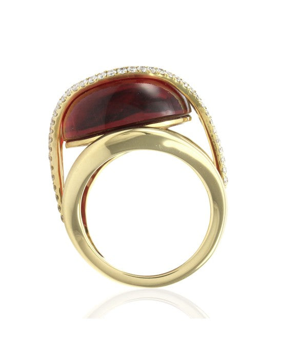 Rubellite Pink Tourmaline and Pave Diamond Ring in Gold