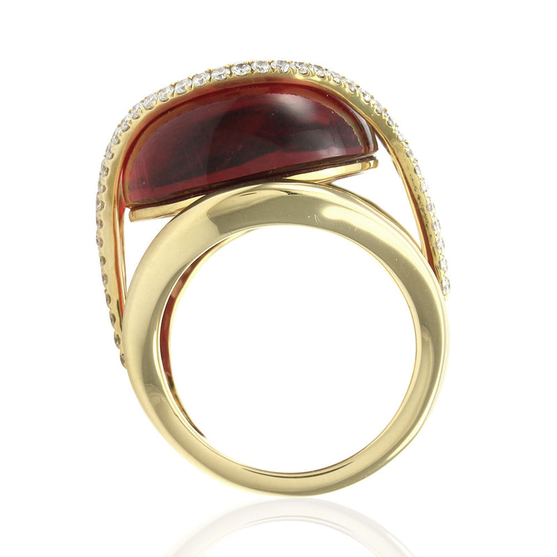 Rubellite Pink Tourmaline and Pave Diamond Ring in Gold