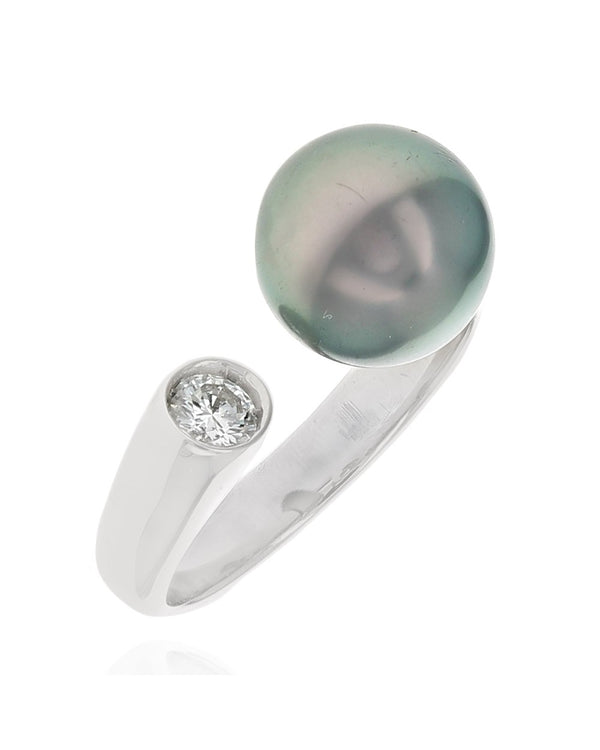 Tahitian Gray Pearl and Diamond Open Ring