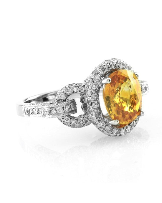 Yellow Sapphire and Pave Diamond Ring in Gold