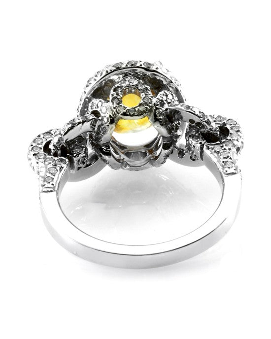 Yellow Sapphire and Pave Diamond Ring in Gold