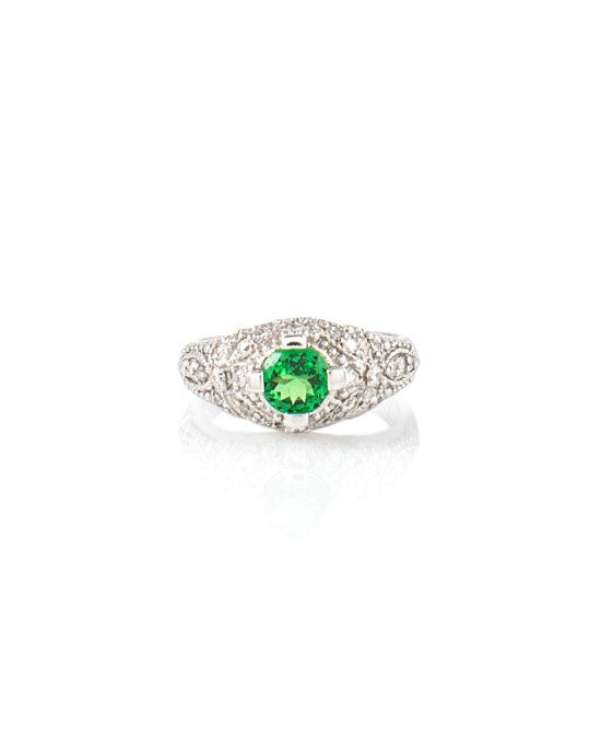 Tsavorite Garnet and Diamond Ring in Gold