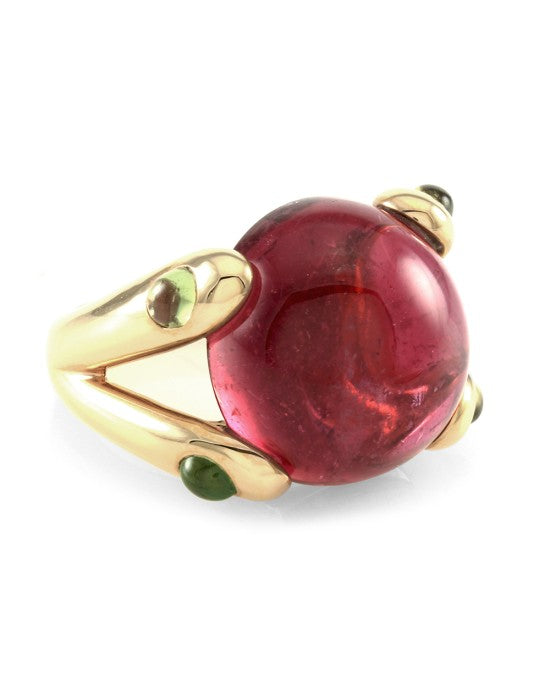 23.73ct Pink Tourmaline Ring w/ 1.07ctw Peridot Accents in 18K Rose Gold