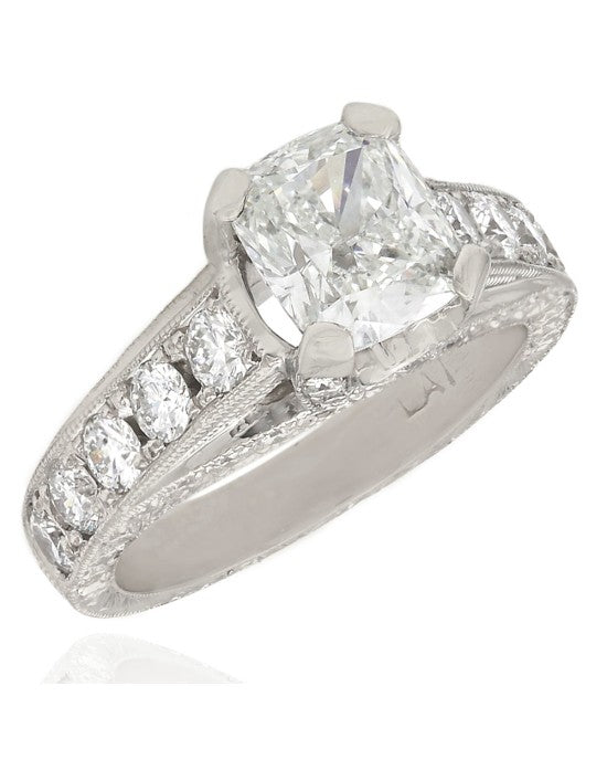 1.72ct VS2, G GIA Certified Cushion Cut Diamond Engagement Ring in Platinum