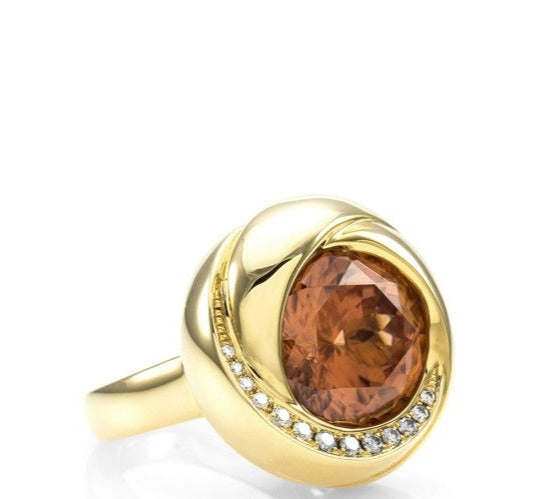 9.90ct Fancy Cut Orange Zircon and 0.12ctw Pave Diamond Ring in 18K Yellow Gold