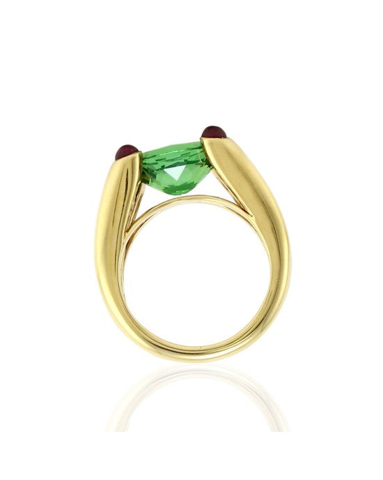 Tsavorite and Ruby Cabochon Ring in Gold