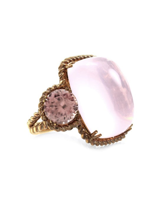 30.99ct Rose Quartz and 7.82ctw Pink Zircon Ring in 18K Rose Gold