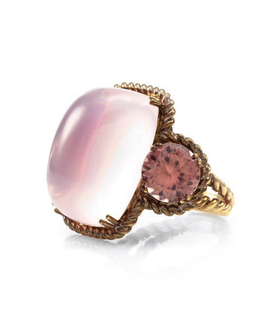 30.99ct Rose Quartz and 7.82ctw Pink Zircon Ring in 18K Rose Gold