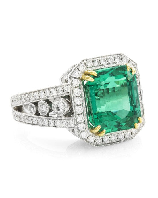 6.20ct Fine Quality Colombian Emerald and 1.82ctw Diamond Ring in 18K White Gold