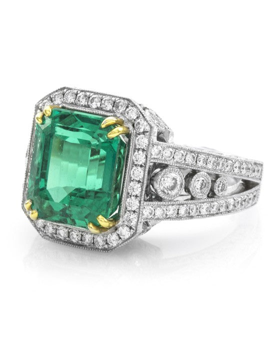 6.20ct Fine Quality Colombian Emerald and 1.82ctw Diamond Ring in 18K White Gold