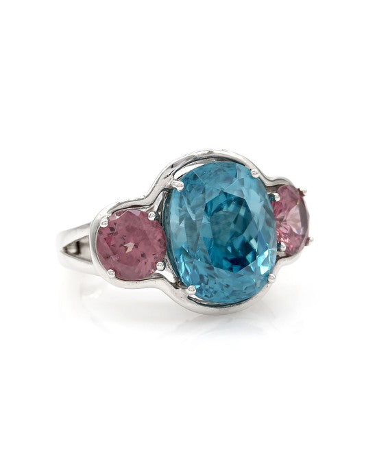 Blue and Pink Zircon Ring in Gold