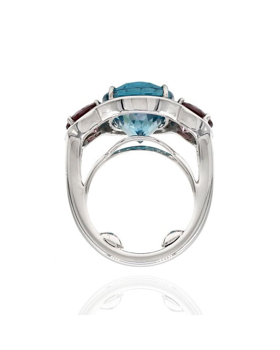 Blue and Pink Zircon Ring in Gold