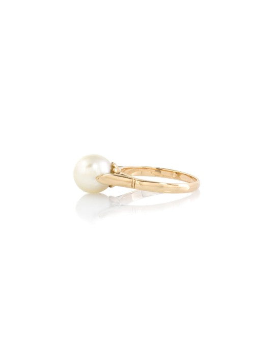 8.3mm White Pearl Solitaire Ring in 18K Yellow Gold