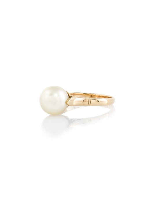 8.3mm White Pearl Solitaire Ring in 18K Yellow Gold