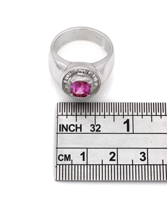 Pink Sapphire and Baguette Diamond Ring