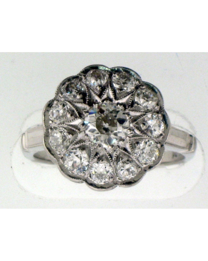 1.32ctw European Cut Diamond Cluster Ring in Platinum