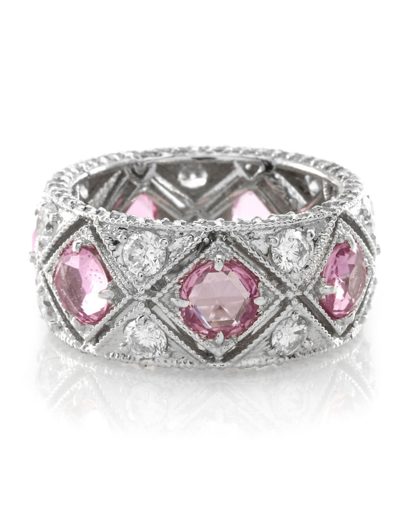 Barry Kronen 4.06ctw Pink Sapphire & 1.16ctw Diamond Band in 18K White Gold