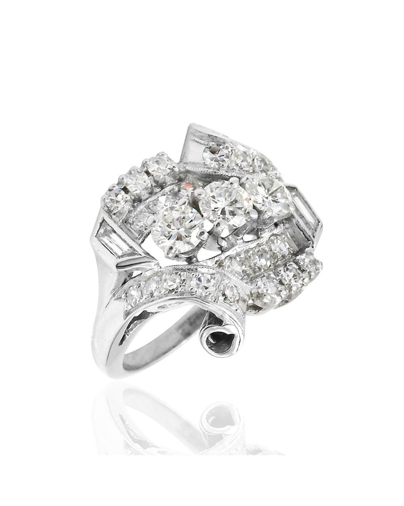 Art Deco Diamond Scroll Ring in Platinum