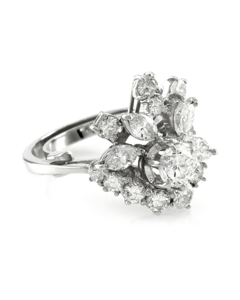 Mid-Century 1.32ctw Diamond Cluster Ring in 18K White Gold