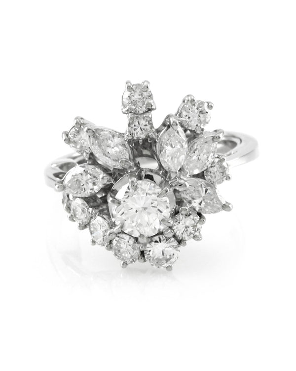 Mid-Century 1.32ctw Diamond Cluster Ring in 18K White Gold