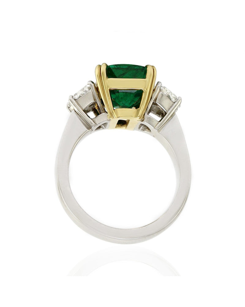 Emerald Cut Emerald with Trapezoid Shaped Diamonds in Platinum and Gold