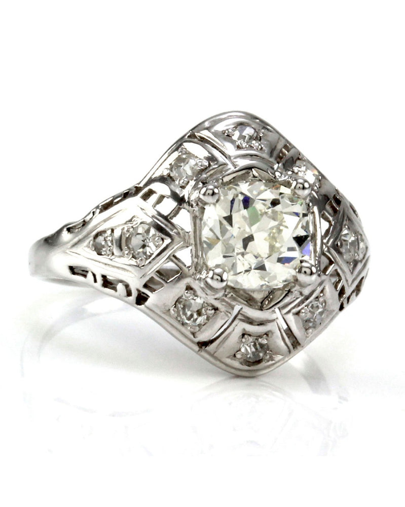 Edwardian 1.49ctw European Cut Diamond Shield Ring in Platinum