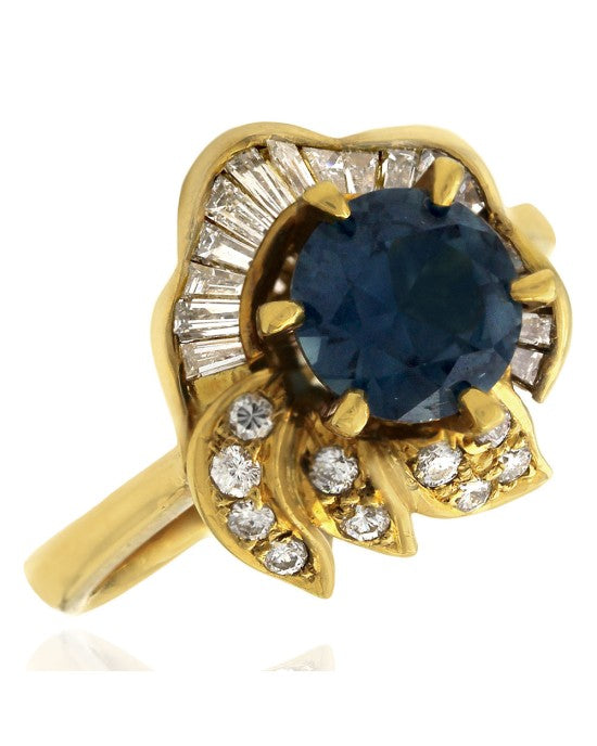 Blue Sapphire and Mixed Cut Diamond Ring in Gold