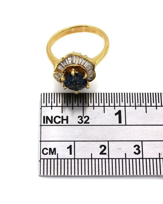 Blue Sapphire and Mixed Cut Diamond Ring in Gold