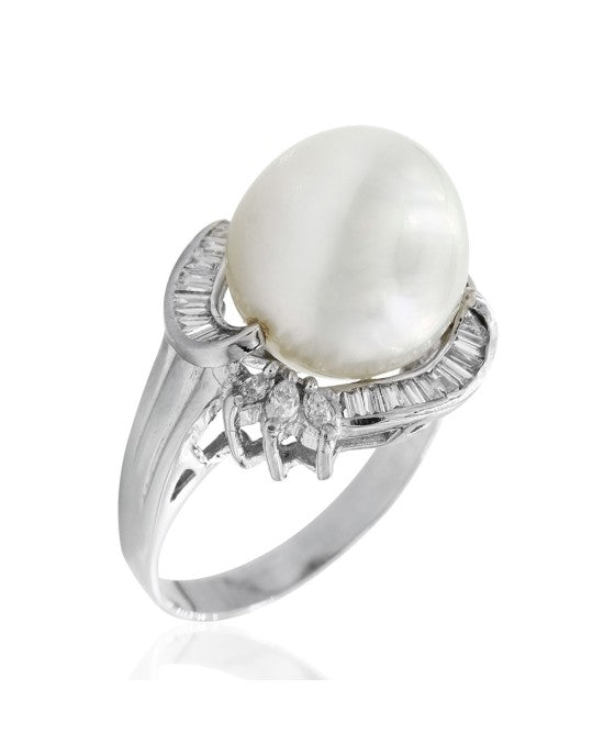 12.3 x 14.0mm South Sea Pearl & 1.25ctw Diamond Ring in 14K White Gold