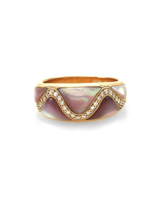 Kabana Mother-of-Pearl and Pave Diamond Ring in Gold