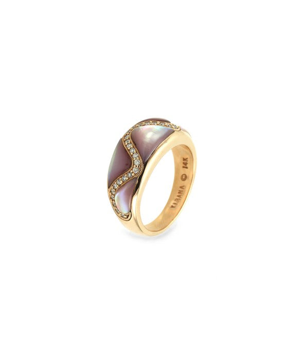 Kabana Mother-of-Pearl and Pave Diamond Ring in Gold