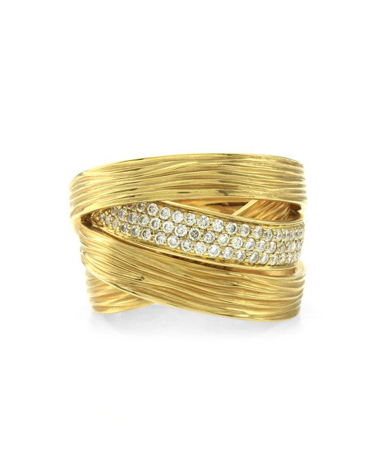 Coge Pave Diamond Crossover Band in Gold