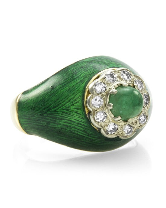0.60ct Emerald Cabochon & 0.20ctw Diamond Ring in 18K Yellow Gold