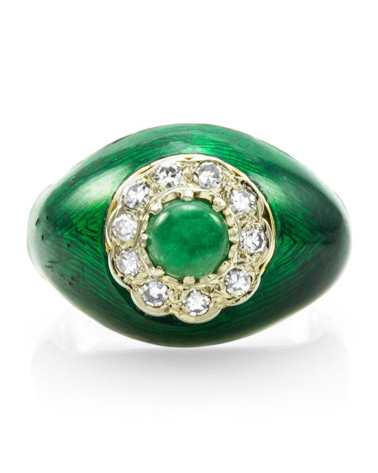 0.60ct Emerald Cabochon & 0.20ctw Diamond Ring in 18K Yellow Gold