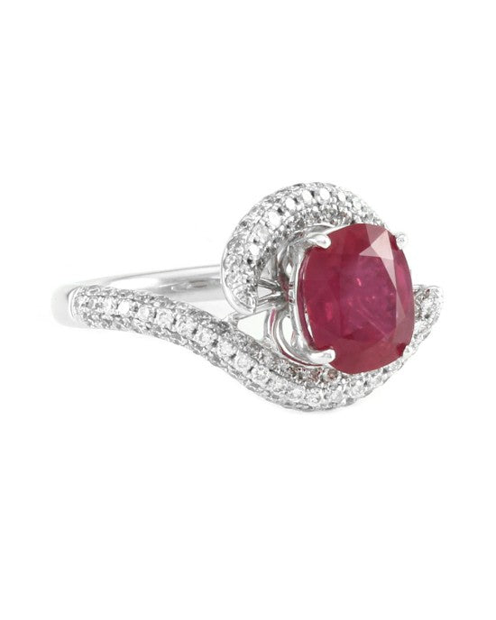 2.16ct GIA Certified Burmese Ruby & 1.20ctw Diamond Ring in 18K White Gold