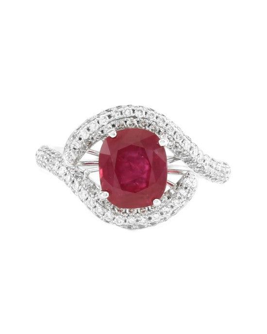 2.16ct GIA Certified Burmese Ruby & 1.20ctw Diamond Ring in 18K White Gold