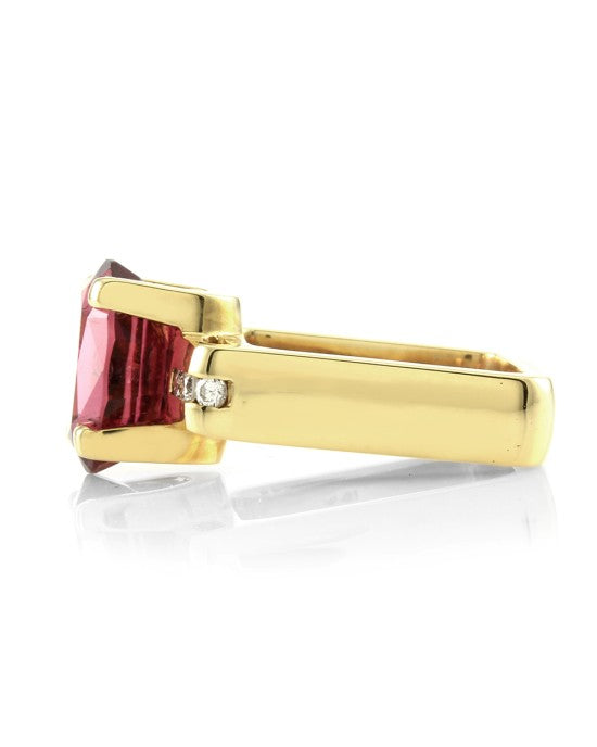 Rubellite Ring with Euro Shank & Diamonds in 18K Yellow Gold