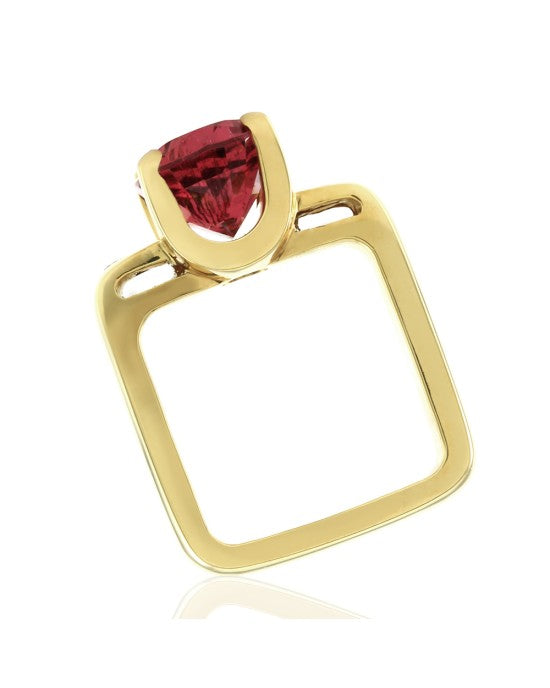 Rubellite Ring with Euro Shank & Diamonds in 18K Yellow Gold